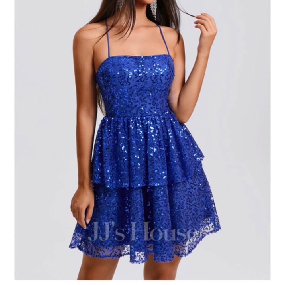 JJs House Blue Sequin Halter Dress